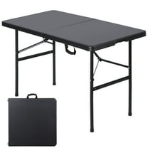 ChicCrest Portable 4 Foot Plastic Folding Table, Indoor Outdoor Heavy Duty Fold-in-Half Picnic Party Camping Barbecues Table with Carrying Handle-Black