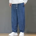 thumbnail image 2 of CHEEREAM Men's Casual Corduroy Pants Wide Leg Drawstring Elastic Waist Fashion Loose Fit Pants for Men Blue 5XL, 2 of 9