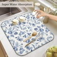 thumbnail image 5 of Blue Floral Dish Drying Mat for Kitchen Counter, French Farmhouse Style Microfiber Drying Rug, Washable and Absorbent Kitchen Countertop Dish Drainer, 16x18 Inch, 5 of 7