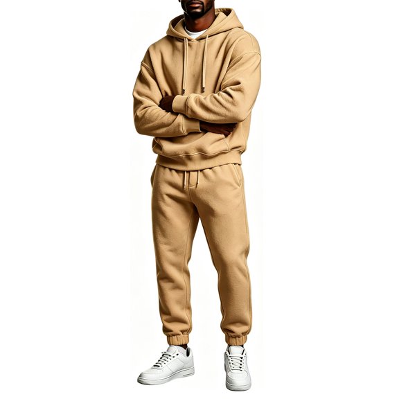 Mens Sweat Suits Fall Winter Casual Hoodie and Sweatpants Set Solid Long Sleeve Pullover Top Lounge 2 Piece Outfit