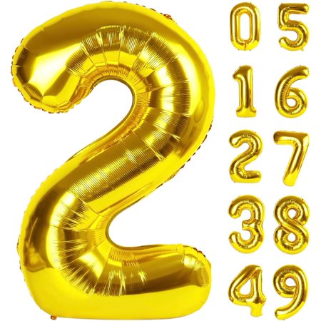 Gold 40 Inch Big Number Balloon Birthday Decoration, Number 2 Helium Balloon 12 22 23 24 26 2025 New Years Celebration, Boy Girl Baby Anniversary Party Graduations Supplies Decorations