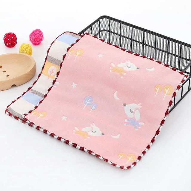 Toalla cuadrada de gasa de seis capas, toalla de algodón suave y absorbente para la cara del bebé, toalla cuadrada bordada para bebé de jardín de infantes
