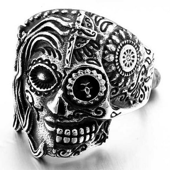 ZMY Home Stainless Steel Party Chunky Jewelry Day of the Dead Sugar Skull Ring for Men (11)