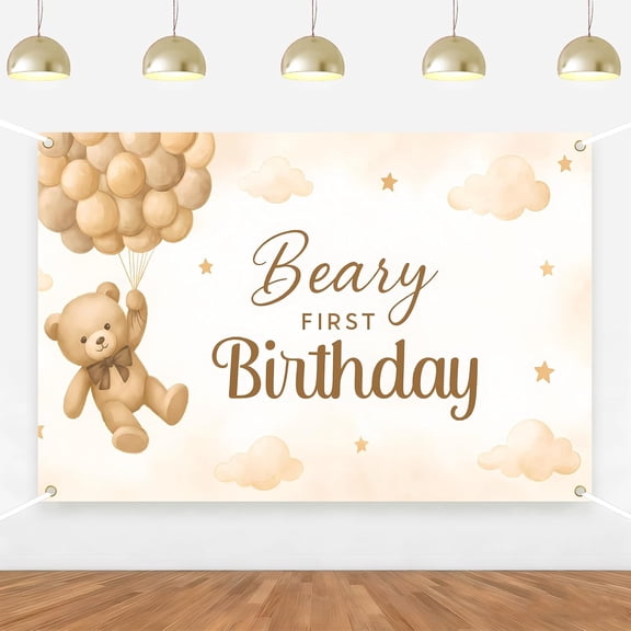 5.9x3.6Ft Beary First Birthday Backdrop Beary 1st Birthday Photography Background for Boys Girls Cute Bear Balloon One Year Old Bday Party Supplies Decorations Banner