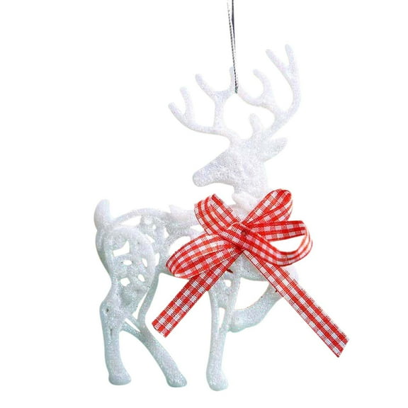 VOTRUDI Snowflakes-Christmas Tree Decorations,Christmas Tree Pendant Glitter White 12cm Plastic Flower Five-pointed Star Snowflake Deer Pendant Scene Arrangement Decoration,C