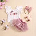 thumbnail image 2 of Gupgi Baby Girls One Year Birthday Outfits Infant Sleeveless Floral Lace Romper + Ruffle Tutu Skirt + Headband Set, 2 of 9