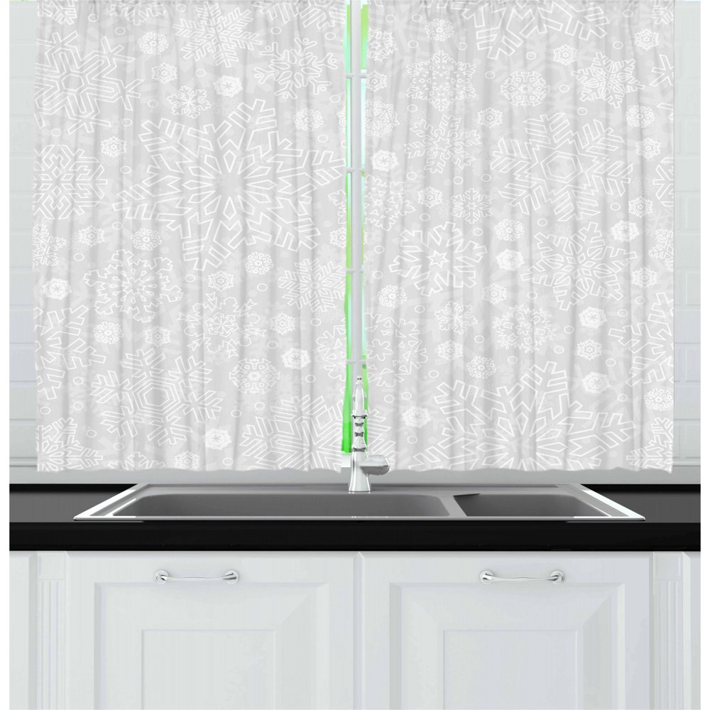 Winter Curtains 2 Panels Set, Seasonal Pattern with Festive Ornate