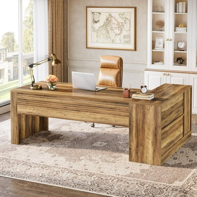 72.8" Large Office Desk with Storage Shelves, Executive Desk with 47.24" Cabinet