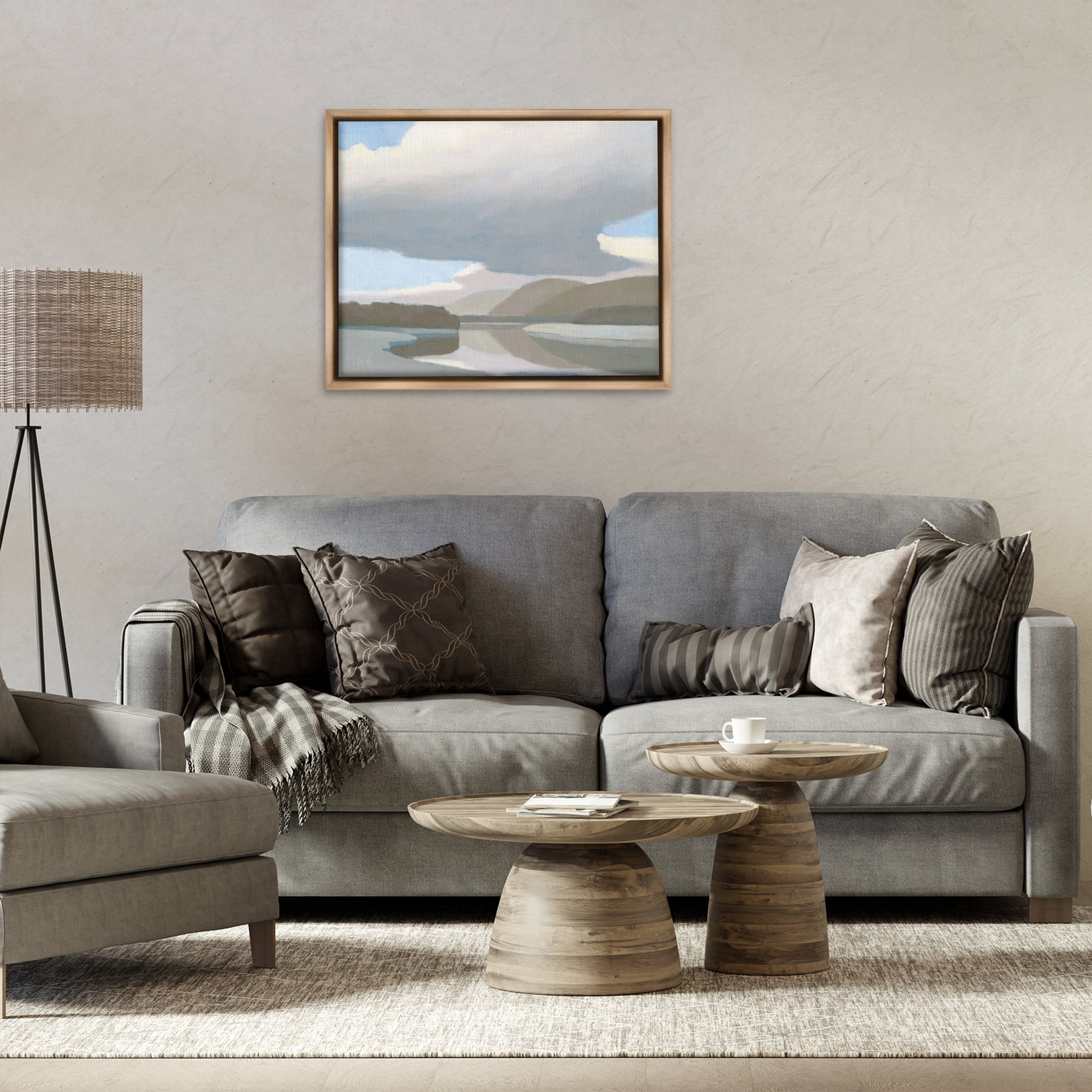 Stupell Industries Mountain Reflections Abstraction Landscape & Nature Painting Brown Floater Framed Canvas Art Print Wall Art, 31 x 25