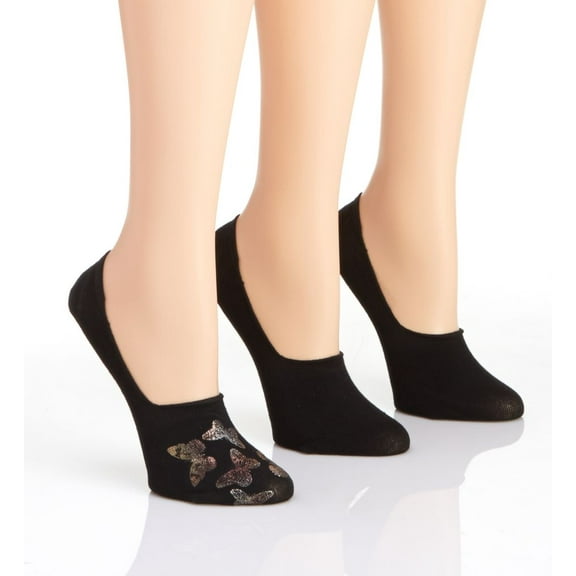 MeMoi Women's 3 Pair Pack Metallic Monarch Butterfly No Show Liner Socks - Womens - Female (One Size, Black/Rose Gold)