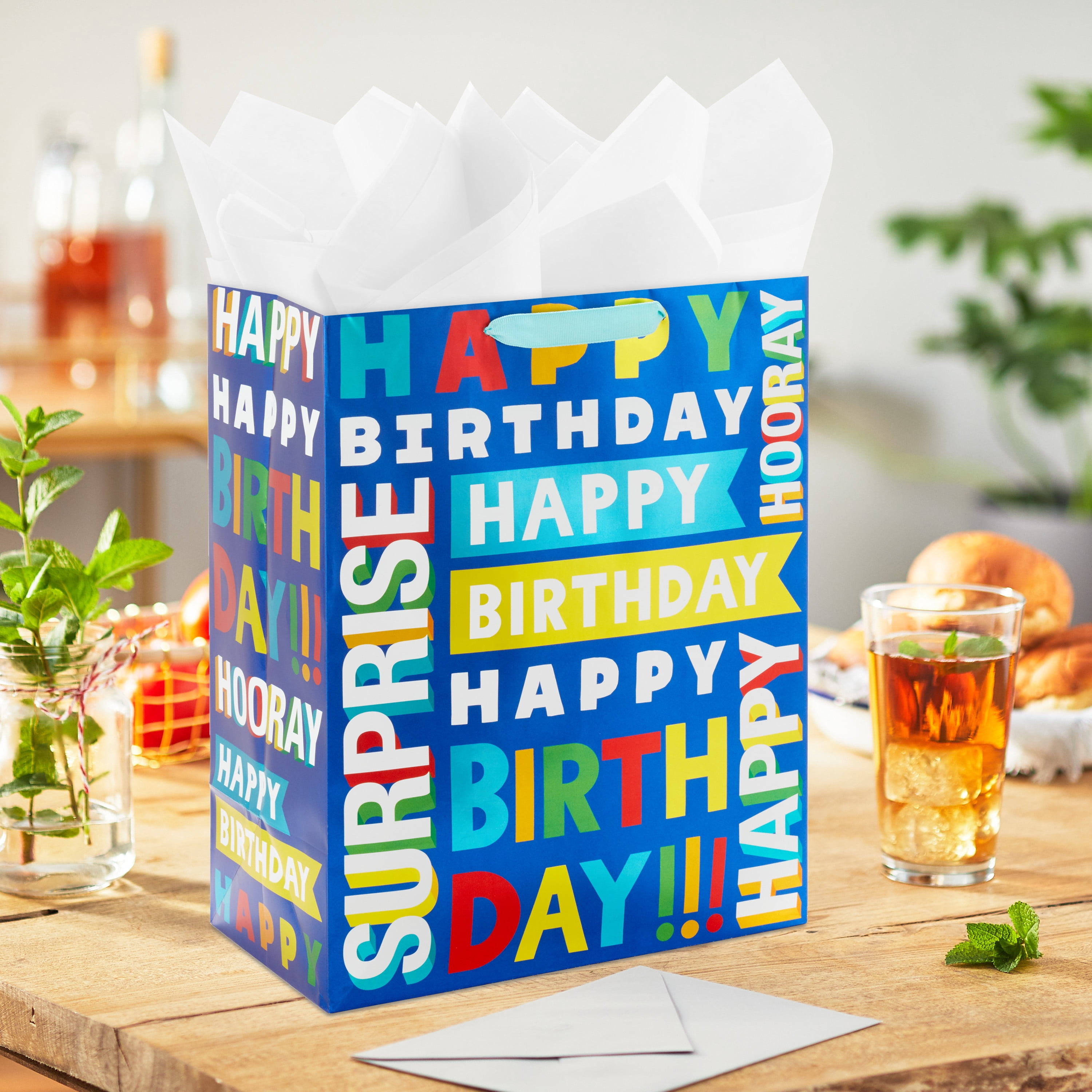 Hallmark Large Birthday Gift Bag (Tossed Words on Blue)