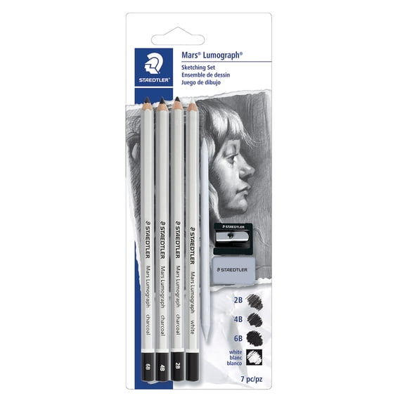 6 Pack: Staedtler Mars Lumograph Charcoal Sketching Set