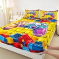 thumbnail image 3 of jejeloiu Colorful Cartoon Gamepad Queen Sheet Sets,Graffiti Games Console Flat Sheet,Colorful Building Blocks Queen Fitted Sheet For Boys Kids,Ultra Soft Home Decor,4 Pieces, 3 of 7