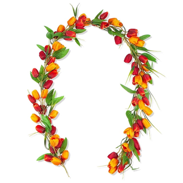 Ohufall 78.7 Inch Artificial Tulip Vines Rattan Garland Home Decor For Wedding Outdoor Door Wall Hanging Decoration