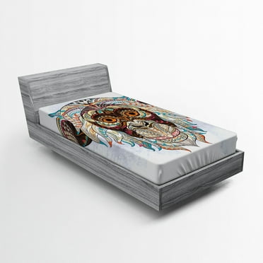 Ambesonne Monkey Fitted Sheet, Totem, Twin Size, Teal and Brown