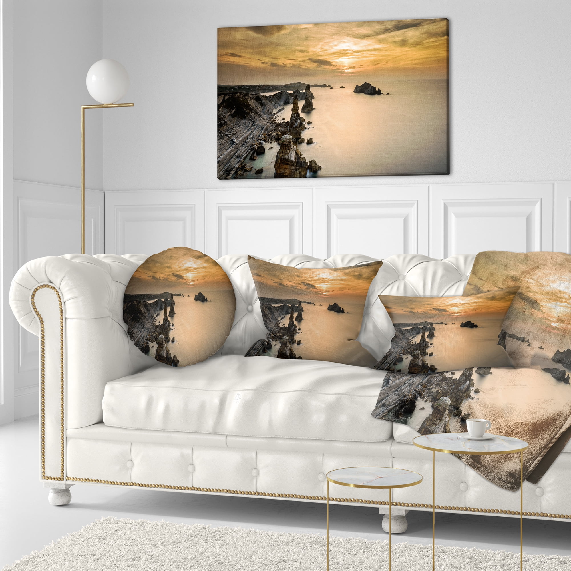 Designart Liencres Rocks on Coast in Spain - Landscape Printed Throw Pillow - 12x20