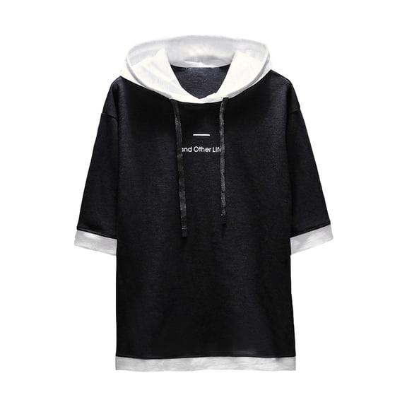 JLFKNG Males Summer Tee Shirt Tops T Shirt Summer Day Simple Hooded Pullover Hoodie Trend Fashion 3/4 Sleeves Fit For Hiking, Camping Or Other Outdoor Sports