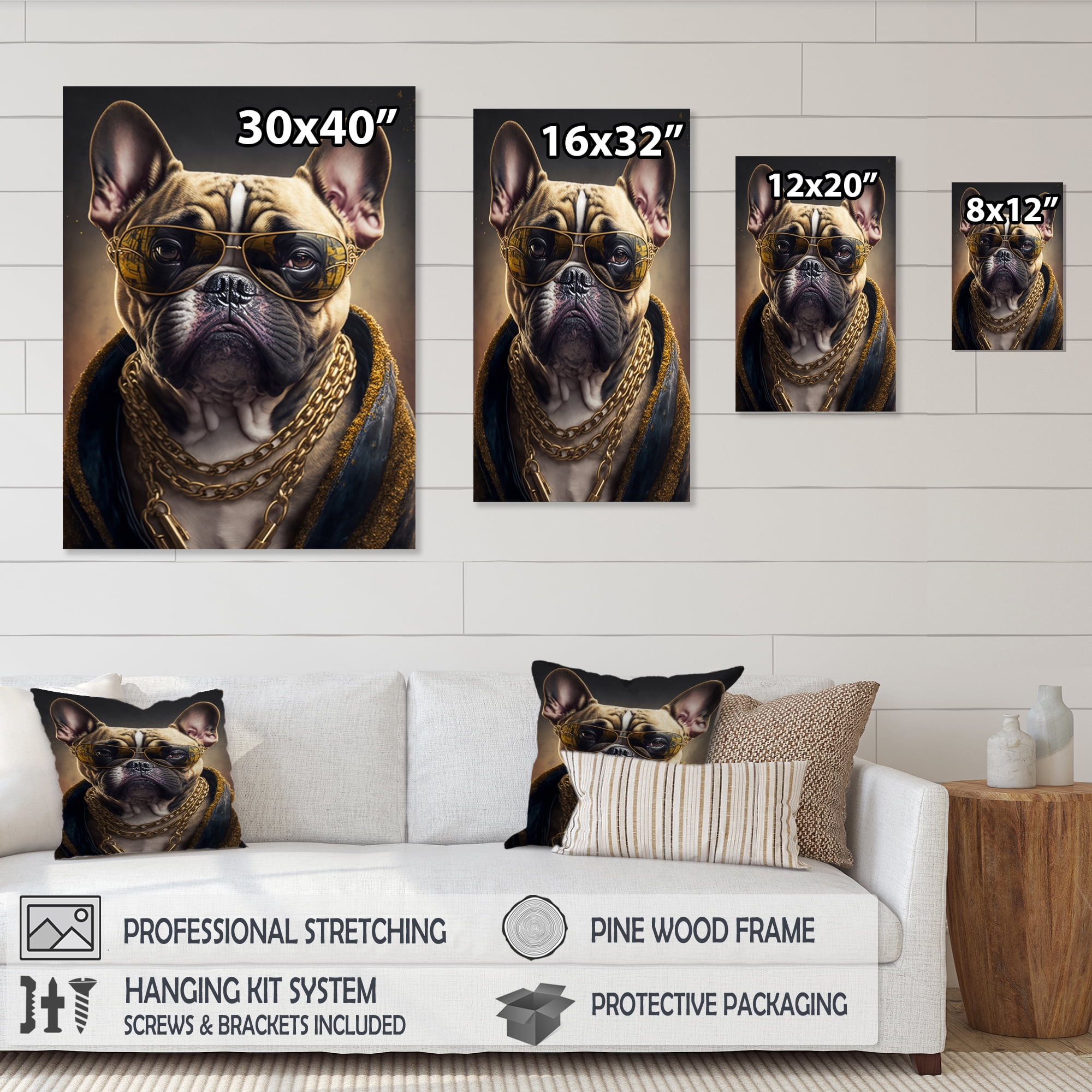 Designart Frenchie Gangster In NYC III Canvas Wall Art