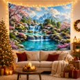 thumbnail image 3 of Waterfall with Cherry Blossoms and Mountains, Serene Watercolor for Nature Lovers, Scenic Landscape Artwork, Housewarming Gift, Tapestry Wall Hanging for Bedroom and Living Room, 3 of 7