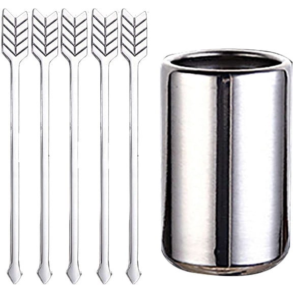 ABPETE reusable coffee stirrers,Stainless Steel Coffee Stir Sticks with Stirrers Holder, Beverage Drink Cocktail Stirrer Swizzle Stirring Sticks(silver)