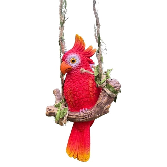 Resin Parrot Hanging Decor Outdoor Porch Tree Tiki Bar Decorations Hanging Bird Sculpture for Patio, Lawn, Gardens, Balconies, Indoor and Outdoor Spaces Yellow & Green Tail