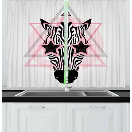 - Pink Zebra Curtains 2 Panels Set, Zebra Head Star Eyes Boho Portrait Geometric Primitive Effect Ethnic, Window Drapes for Living Room Bedroom, 55W X 39L Inches, Baby Pink Black White, by Ambesonne