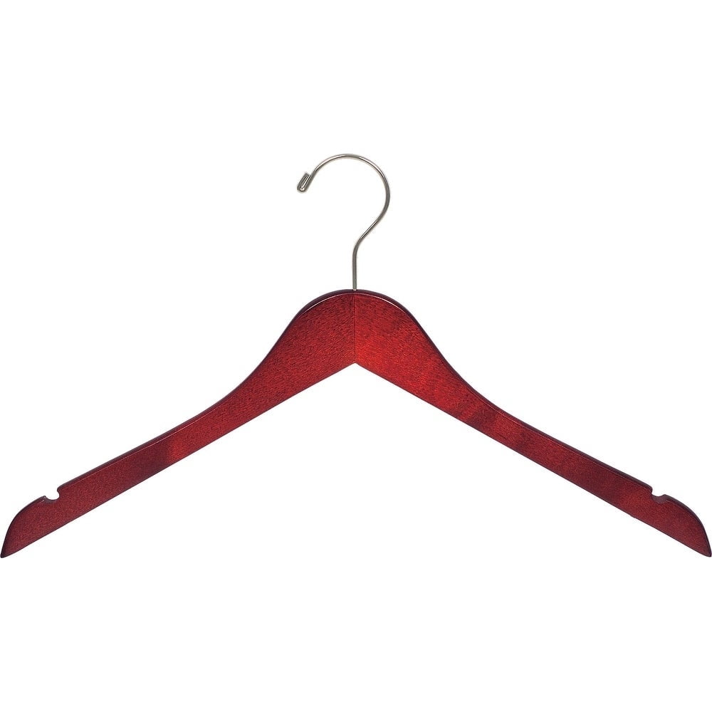 International Hanger Wood Top Hangers (50 Pack) 17" Flat Wooden Hangers – Cherry Finish, Swivel Hook, Notches for Shirts, Jackets & Dresses