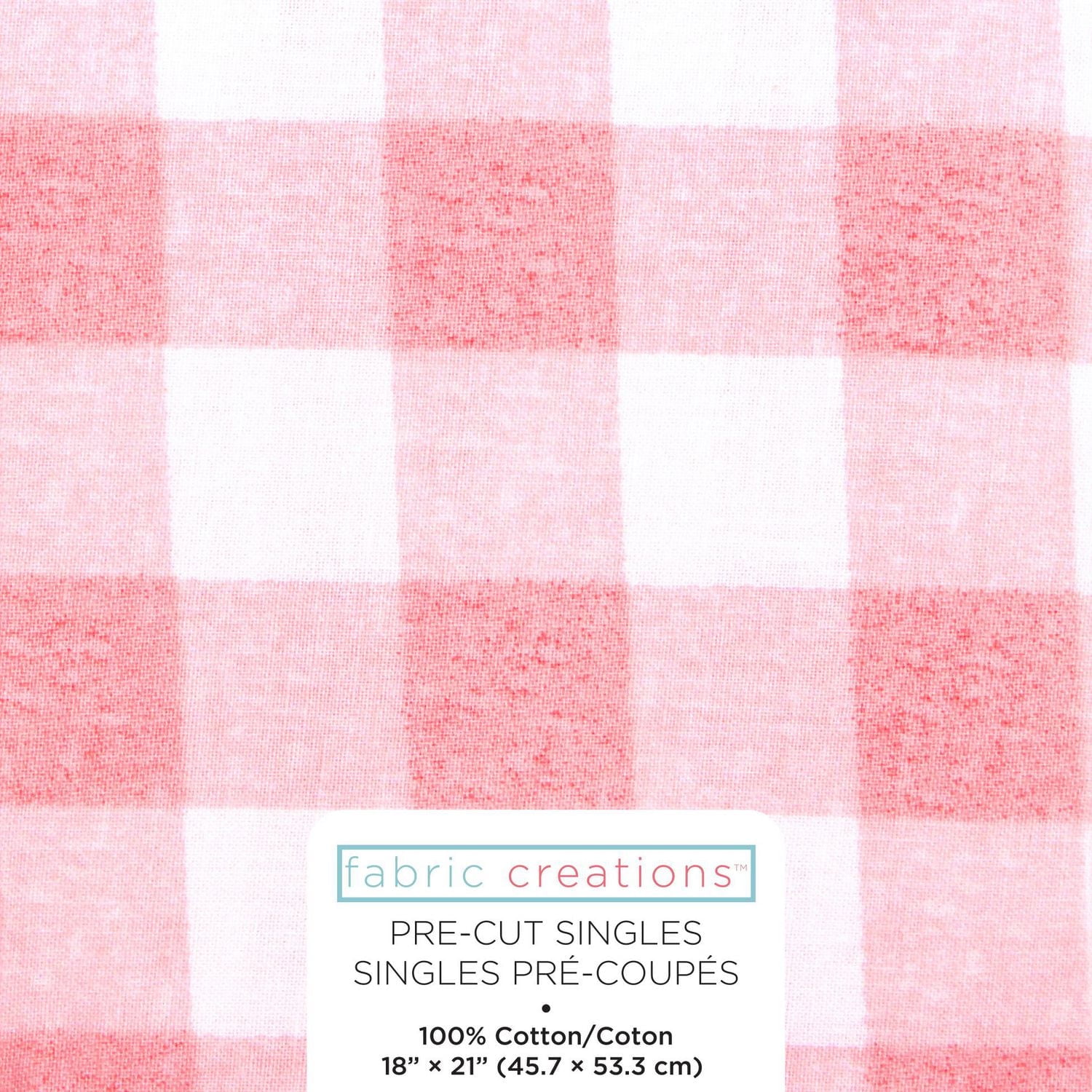 Tissu pré-coupé Fat Quarter de Fabric Creations à motif tartan vichy rose et blanc - 18" x 21" / 45cm x 53cm