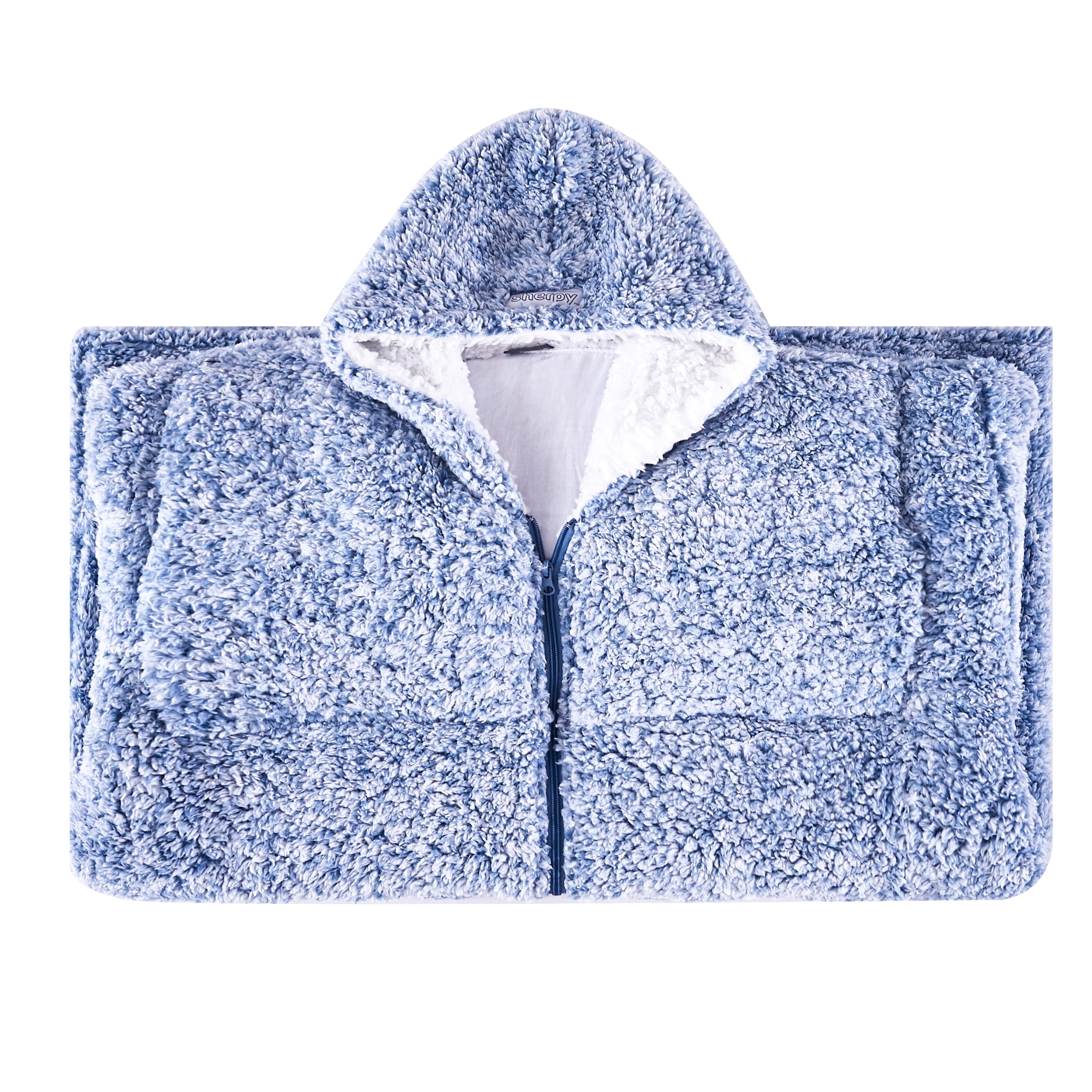 Sutton Home Fashions Machine Washable Weighted Adult Sherpy Hoodie 32"x36", Navy, 6 lbs