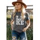thumbnail image 2 of ABPHQTO Camiseta de manga corta con cuello redondo y estampado desgastado gris LAKE para mujer, 2 of 5