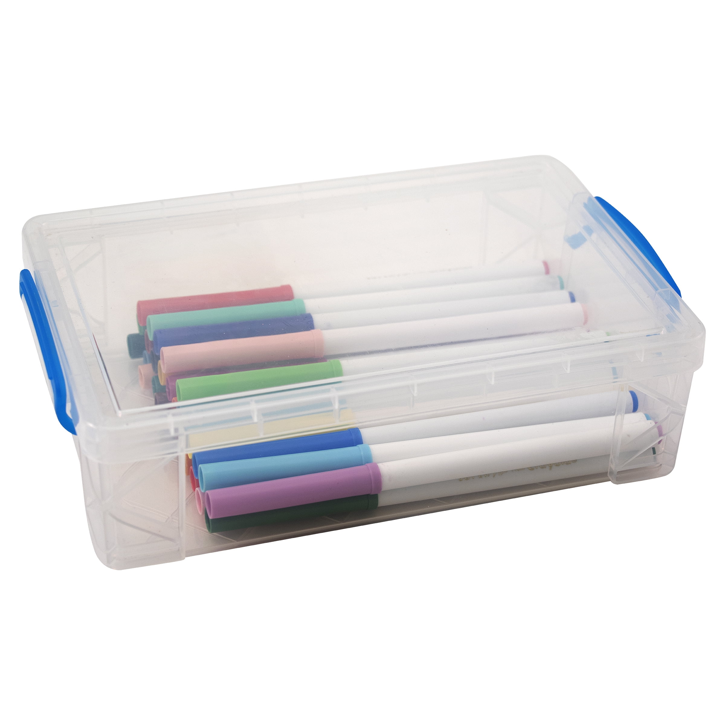 Super Stacker® Large Pencil Box, Clear with Blue Handles