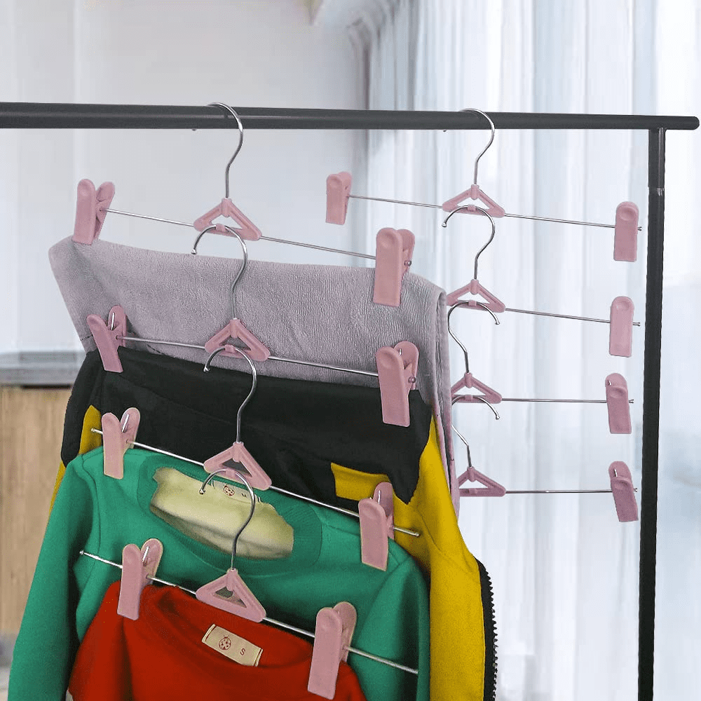 Northern Brothers Space-Saving Adjustable Non-Slip Pants Hangers For Adults & Kids(50-Pack, Pink)