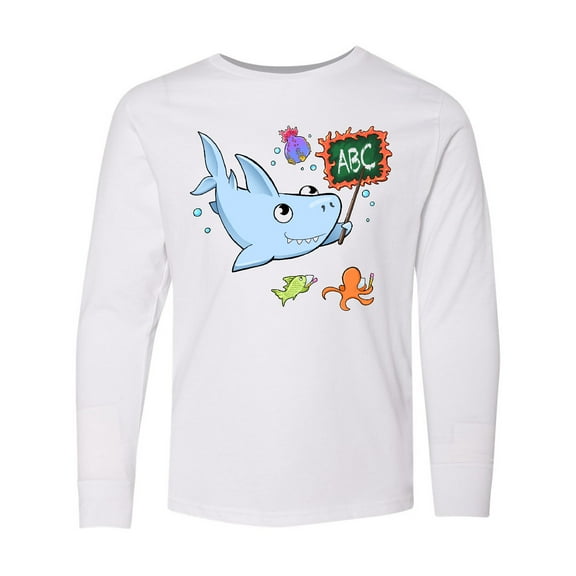 Inktastic Teacher Shark with School of Fish Long Sleeve Youth T-Shirt