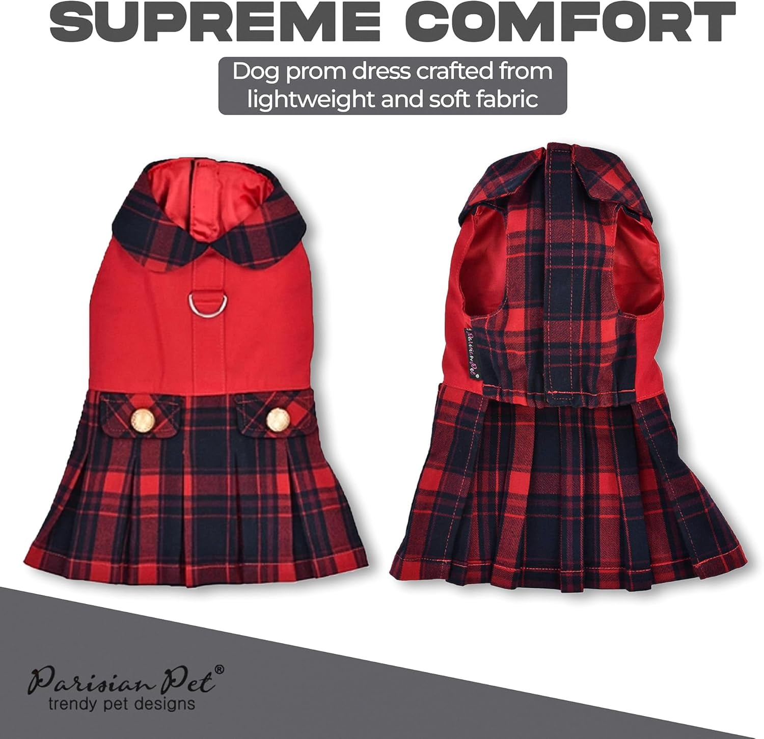 Parisian Pet Dog Dress - Scottish Red Dog Christmas Outfit - Stylish Dog Wedding Clothes - lightweight Party Puppy Dress - Dog Dresses for Large Dogs Girl - All Sizes Available - XL