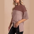 thumbnail image 4 of BLVB Womens Summer Short Sleeve Crewneck Shirts Tops Color Block Lightweight Tunic Top Side Slit Trendy Tee Shirts, 4 of 6