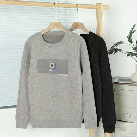 Kilaqueen Sherpa Lined Sweatshirts for Men Fleece Graphic Pullover Top Soft Comfy Crewneck Sweatshirts Long Sleeve Warm Sweater Winter Clothes