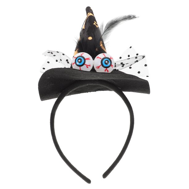KAKOWELY Diadema de sombrero de bruja de Halloween con globo ocular espeluznante, aro de encaje para el cabello, diadema para disfraz de Halloween, accesorios de decoración para fiestas de cosplay