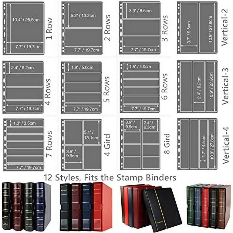 Stamp Collection Inserts - Collector Stamp Album 12 Sheets with 4 Mixed Sizes Single Side for Stamp Collection Binder Kit IS02MX112