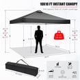thumbnail image 3 of COBIZI 10x10 EZ Pop up Canopy Gazebo with Sidewalls,Pop up Canopy Tent Instant Shelter for Outdoor Party Camping Backyard Beach with Air Vent ,Carry Bag,Stakes,Ropes,Black, 3 of 9