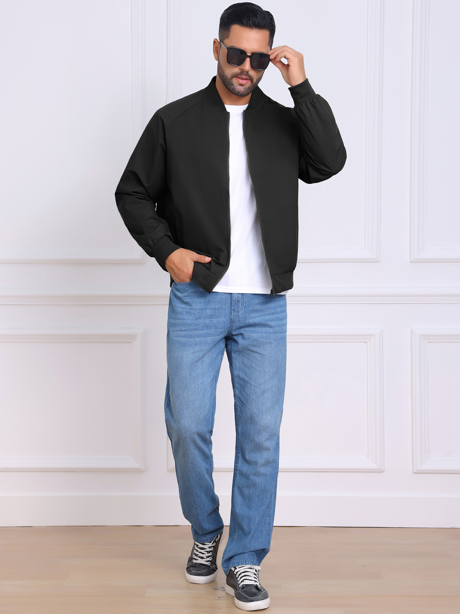 DARING DIVA Casual Stylish Lightweight Full Zip Up Bomber Jacket M Black