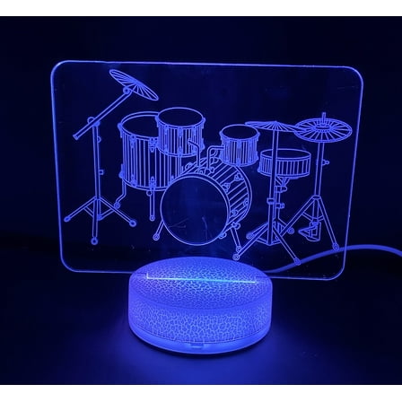 Drums Set Music 3D Night Light Color Changing Illusion Lamp for Children Kids Girls Boys Fan Gift Christmas Birthday Best Gifts