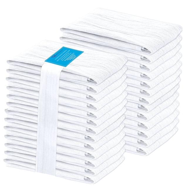 RUVANTI Flour Sack Towels 36 Pack 28x28 Inch, 100% Cotton Tea Towel, Reusable, Machine Washable, Absorbent BarTowels - Dish Cloth Perfect for Drying Dishes & Cleaning -White