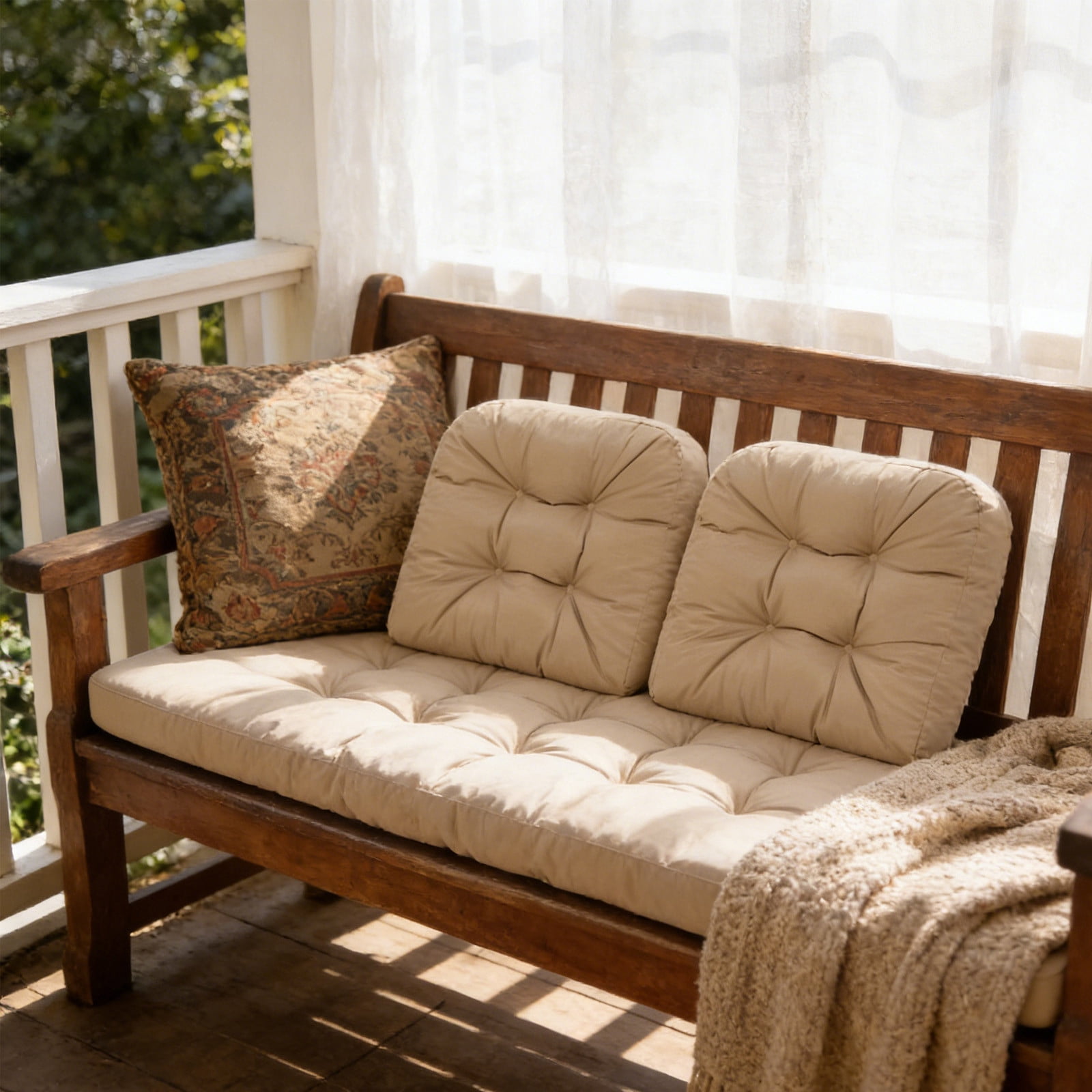 VogueHaven Outdoor Wicker Chair Cushions of 3 Pieces Waterproof Tufted Seat Cushions set for Patio Furniture Sofa Bench Settee Couch, 1 Loveseat and 2 U-Shaped Cushions