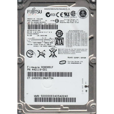 MHW2080BH PL, PN CA06820-B41200C1, Fujitsu 80GB SATA 2.5 Hard Drive