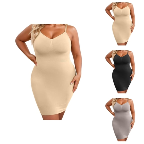 Plus Size Shapewear Dress Full Dresses for Women Tummy Control V Neck under Dress Seamless Body Shaper