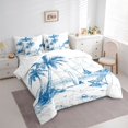 thumbnail image 2 of Castle Fairy Line Art Tropical Beach Print 7-Piece Twin Bedding,Palm Surfboard Sailboat Coastal Layout Bedding Comforter Set,Blue White,Reversible, 2 of 7