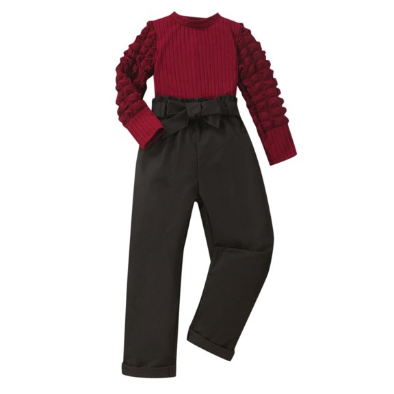 Sngxgn Baby Girls Toddler Sweater Knit Top and Cropped Pant Set(Red,6)