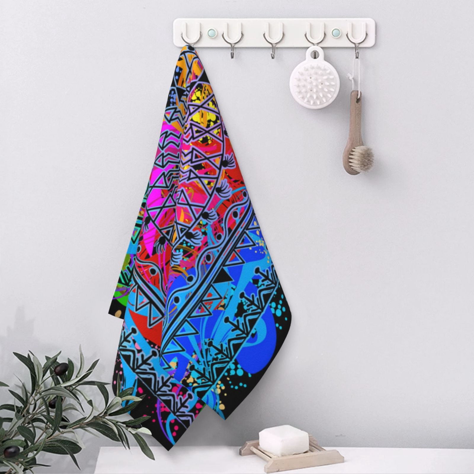 Indian Tribal Art Colorful 27.5" x 16" Ultra Soft Hand Towel, Face Wash Cloth for Bathroom, Gym, Travel, Pool