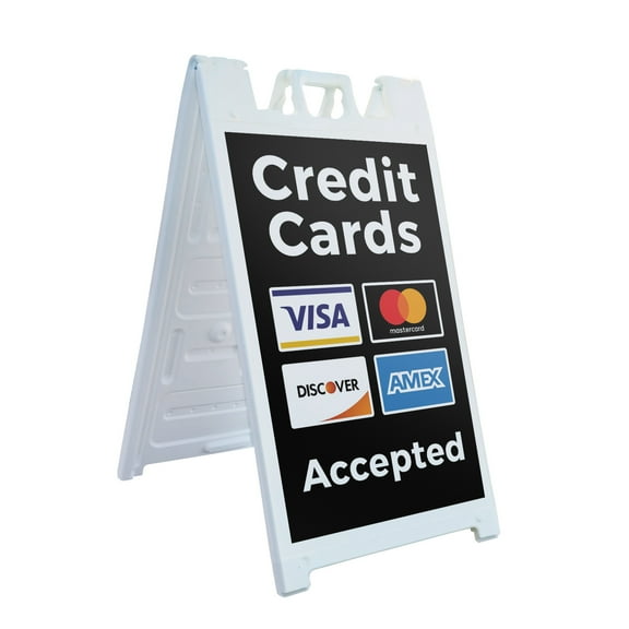 Credit Cards Accepted 24" x 36" Double Sided A-Frame Sidewalk Sign Includes 2 Plastic Inserts Foldable Portable White Signicade Sandwich Board Payment Convenience Customer Ready