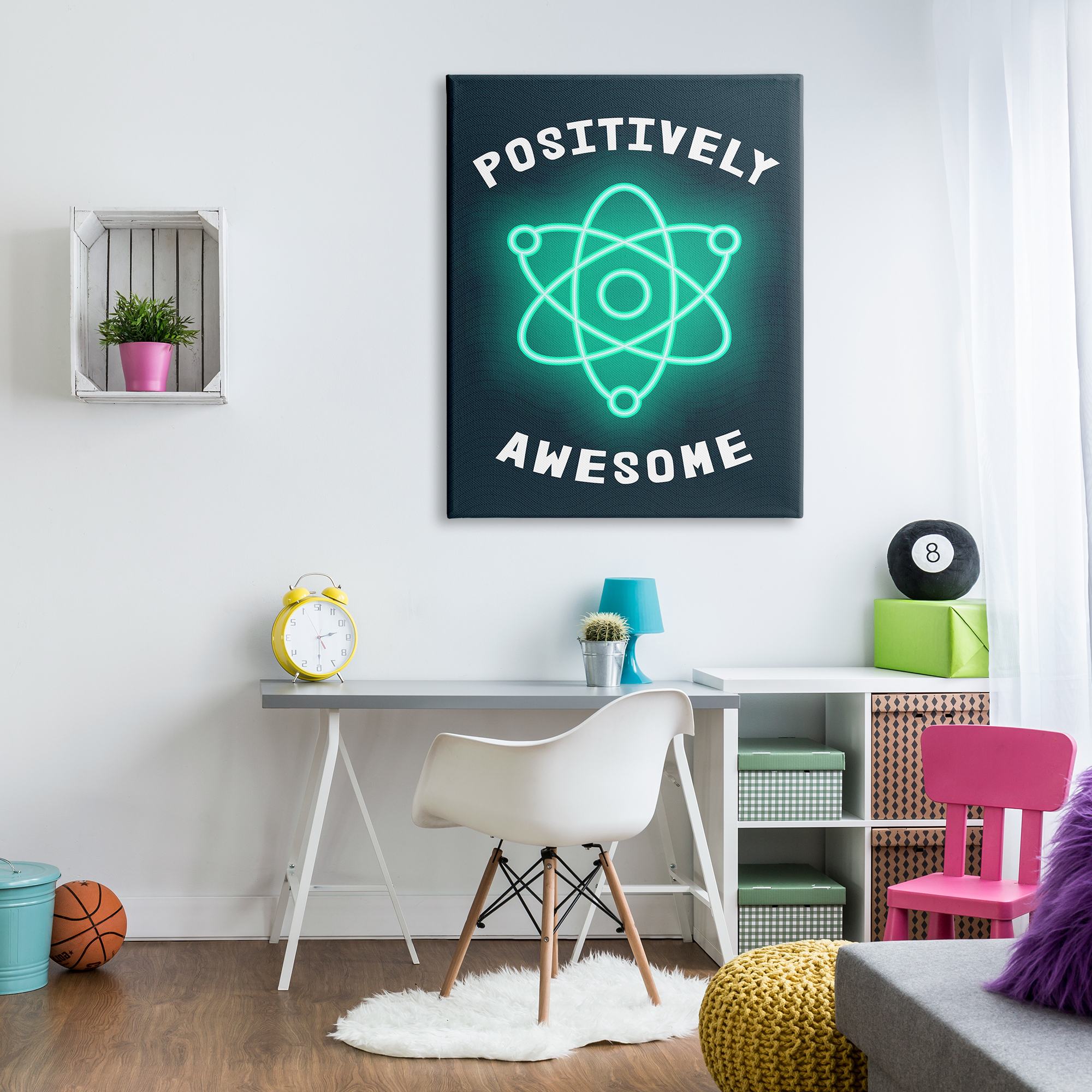 Stupell Industries Positively Awesome Phrase Science Atom Pun Children's Humor, 36 x 48, Design by Daphne Polselli